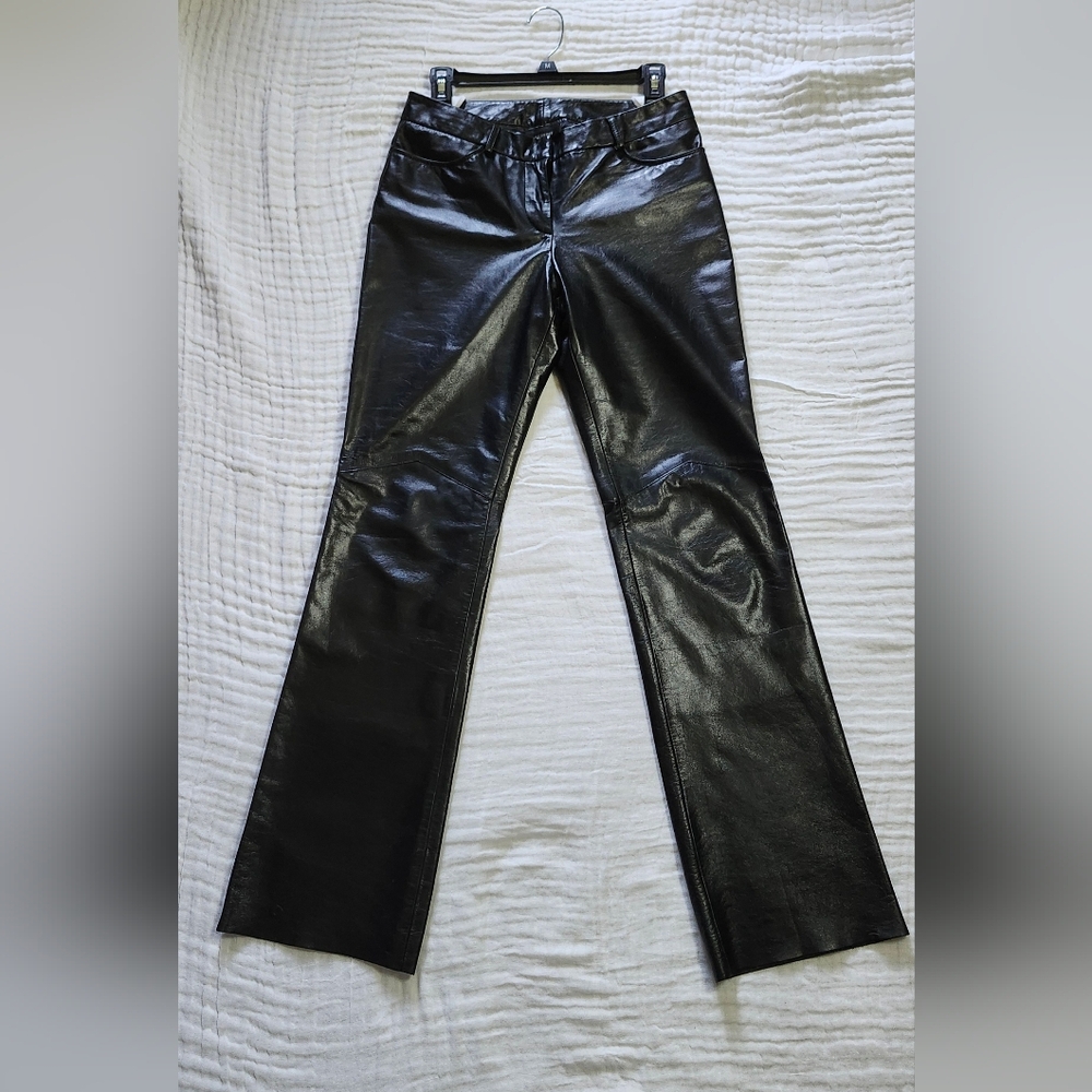 Genuine Black Leather Vintage Express 90s Bootcut Pants Women's Size 3/4, Y2K